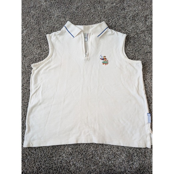 Disney Tops - Disney Tigger Hula Sleeveless Polo Shirt White Quarter Zip Cotton Womens‎ Medium
